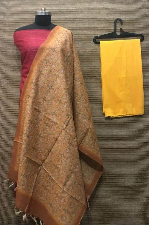 Elegant Ghicha Tussar Silk Plain Suit Material – Handwoven Natural Texture
